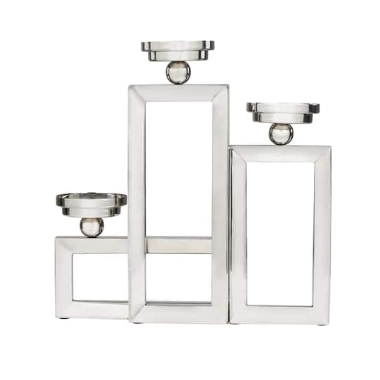 16" Silver Stainless Steel Rectangular Candelabra